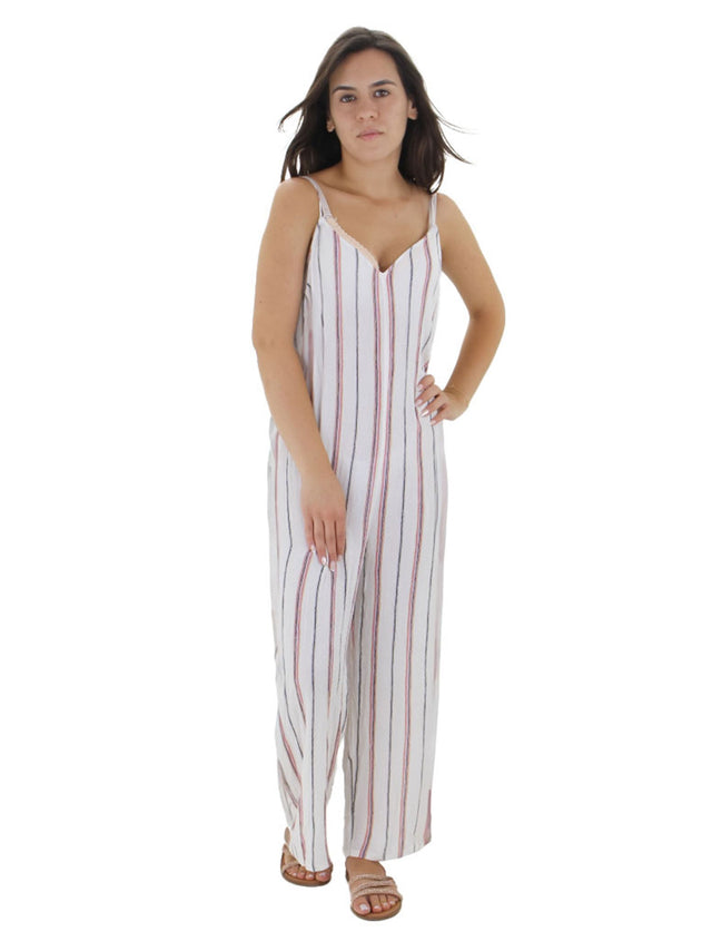 Image for Women's Striped Spaghetti Strap Jumpsuit,White