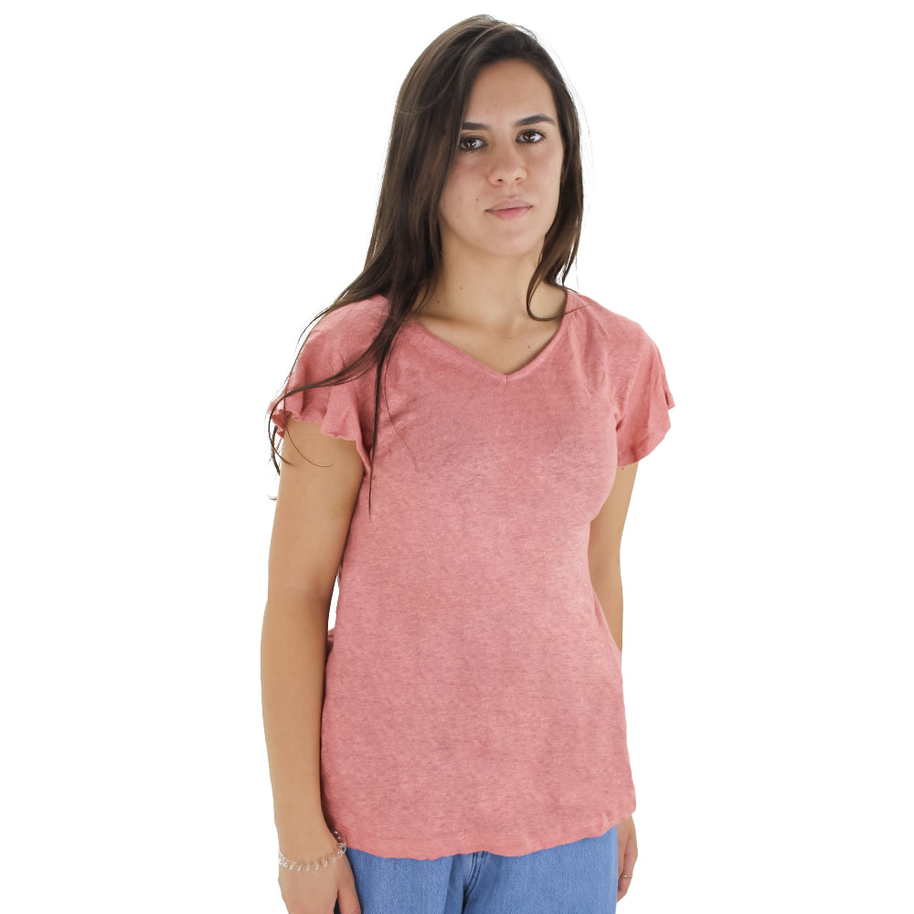 Image for Women's Solid Linen Top,Coral