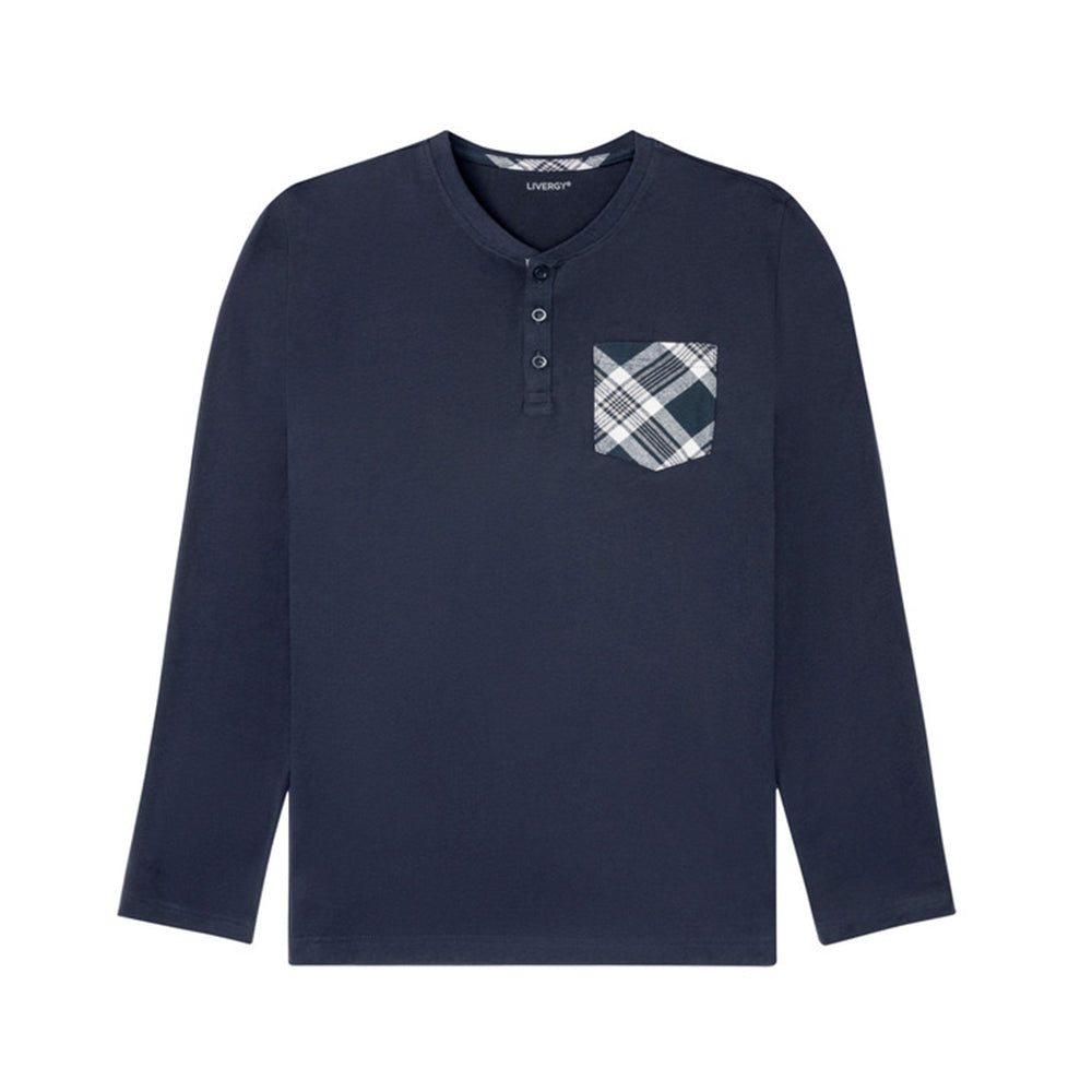 Image for Men's Pocket Side Long Sleeve Sleepwear Top,Navy