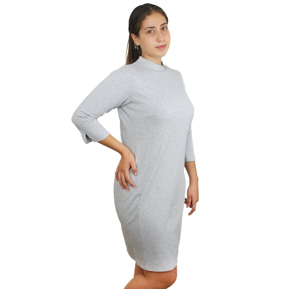 Image for Women's Solid Dress With 3/4 Sleeve,Grey