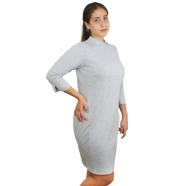 Image for Women's Solid Dress With 3/4 Sleeve,Grey