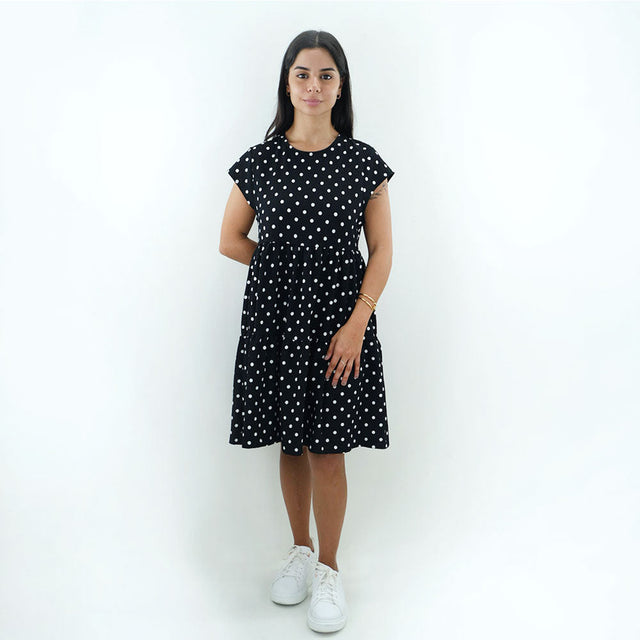 Image for Women's Open Back Polka Dots Dress,Black