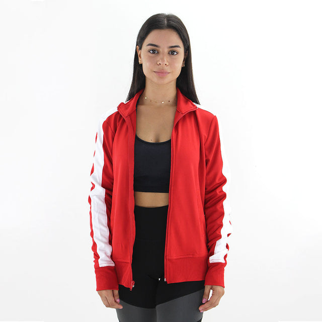 Image for Women's Zip Striped-Sleeve Track Jacket,Red