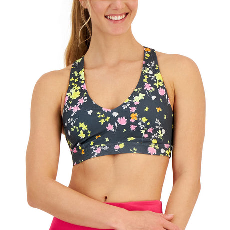 Image for �Women's Pansy-Print Strappy-Back Low-Impact Sports Bra,Dark Grey