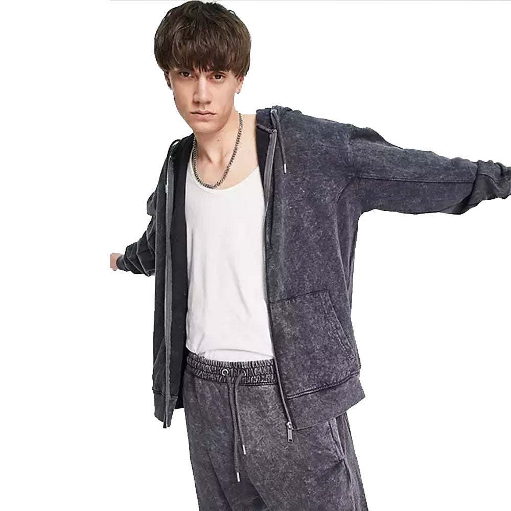 Image for Men's Full Zipper Washed Hoodies,Grey