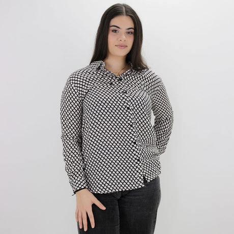 Image for Women's Plaid Printed Dress Shirt,White