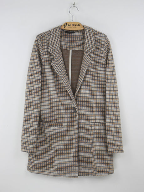 Image for Women's Plaid Spread Collar Blazer,Brown