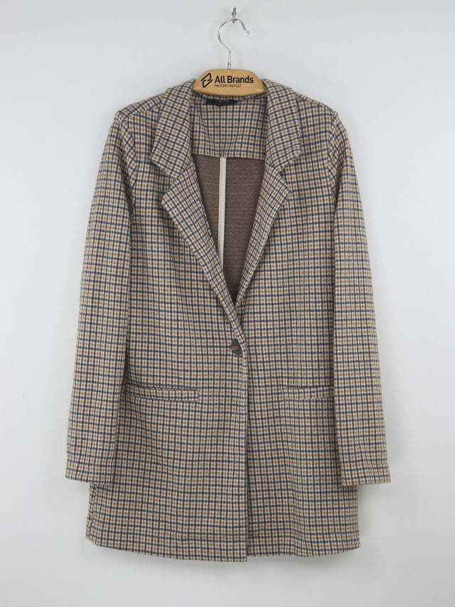 Image for Women's Plaid Spread Collar Blazer,Brown