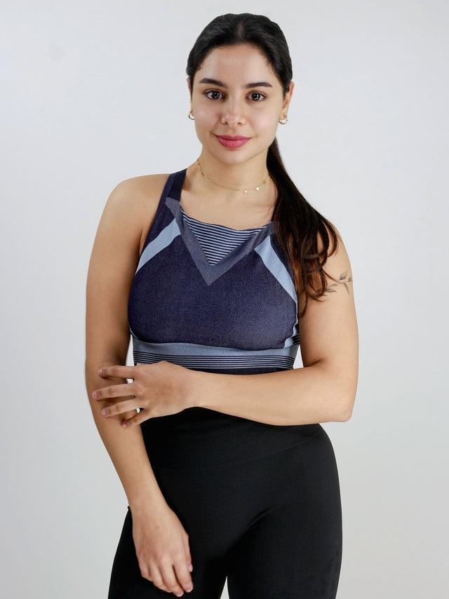 Image for Women's Printed Sport Bra,Navy