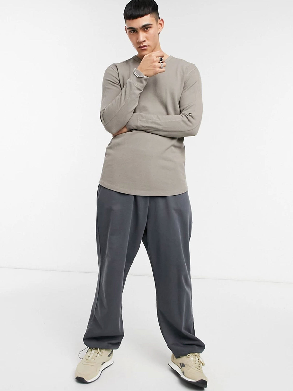 Image for Men's Ribbed Plain Solid Sweaters,Grey