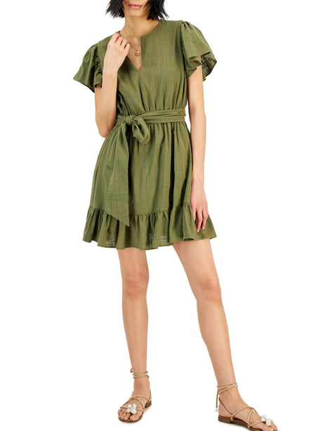 Image for Women's Plain Solid Short Dress,Olive