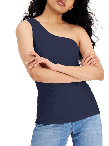 Image for Women's Ribbed One Shoulder Top,Navy