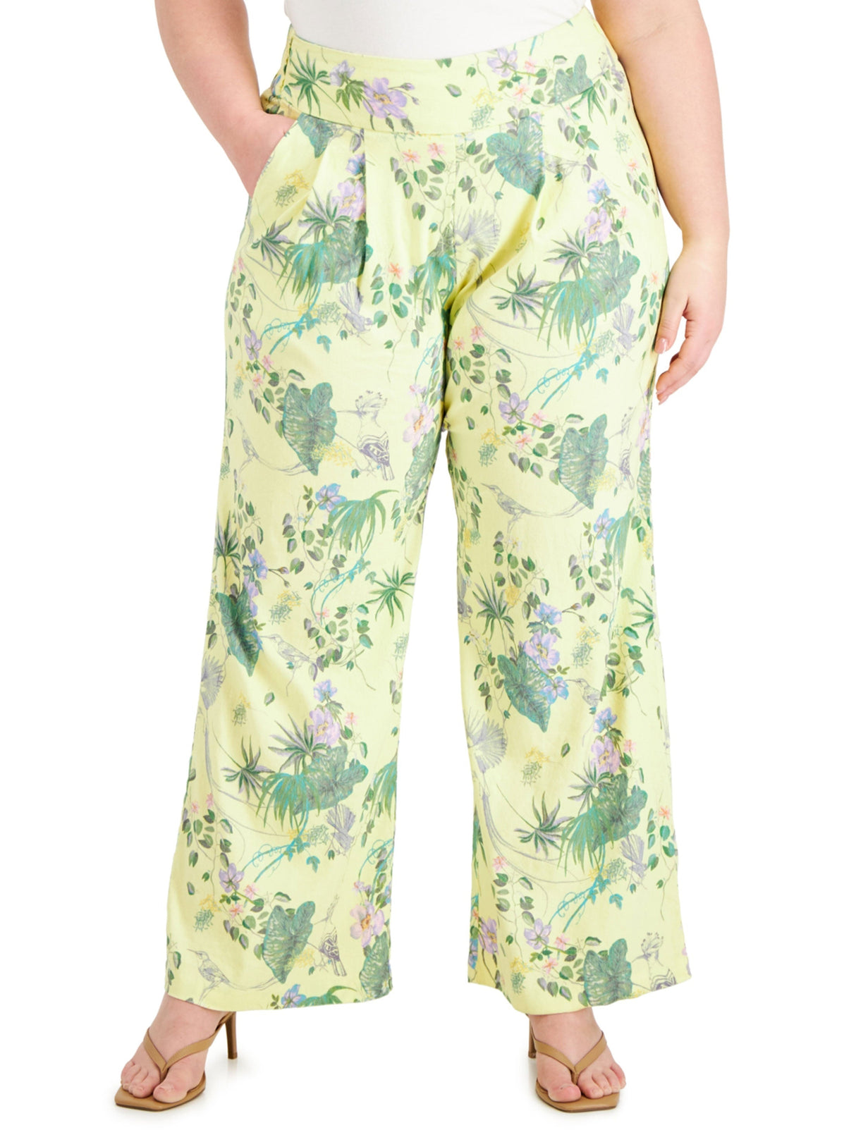Image for Women's Floral Graphic Print Casual Pant,Yellow