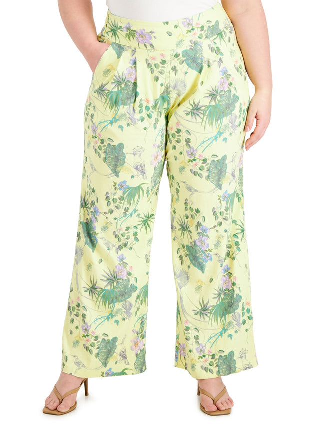 Image for Women's Floral Graphic Print Casual Pant,Yellow