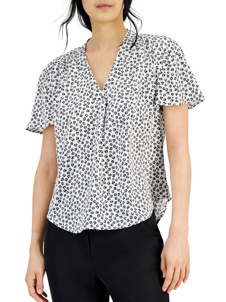 Image for Women's Floral V-Neck Top,Black/White