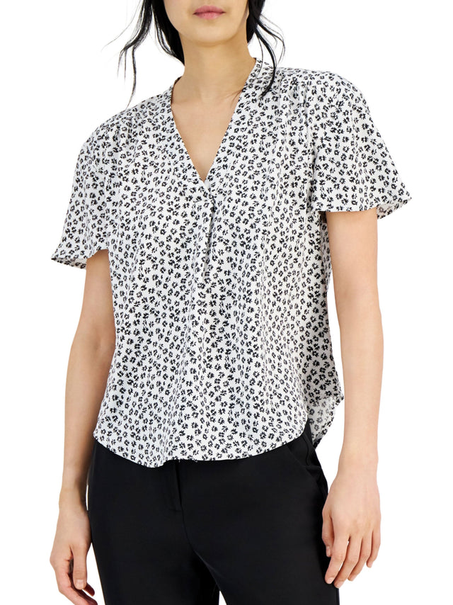 Image for Women's Floral V-Neck Top,Black/White
