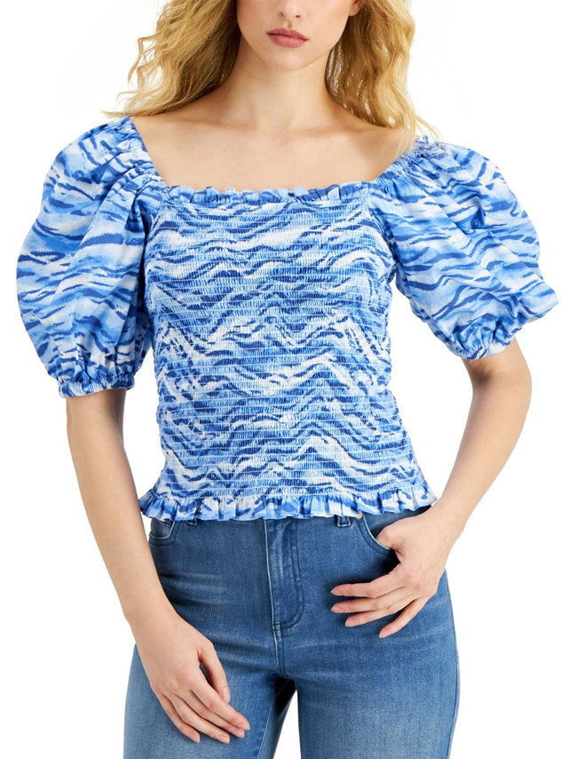 Image for Women's Washed Off Shoulder Top,Light Blue