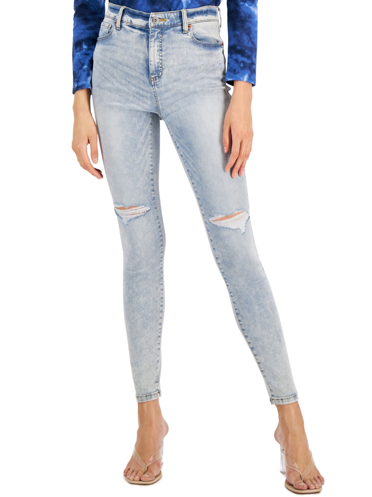 Image for Women's High Rise Slim Ripped Denim Pant,Light Blue