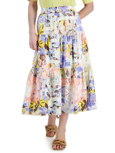 Image for Women's Petite Printed Ruffled Tiered Maxi Skirt,Multi