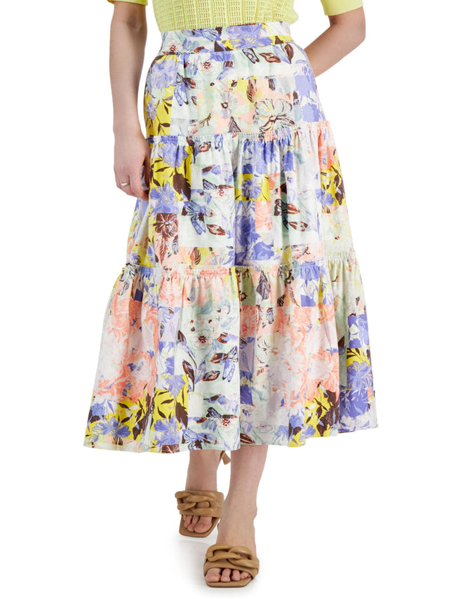 Image for Women's Petite Printed Ruffled Tiered Maxi Skirt,Multi