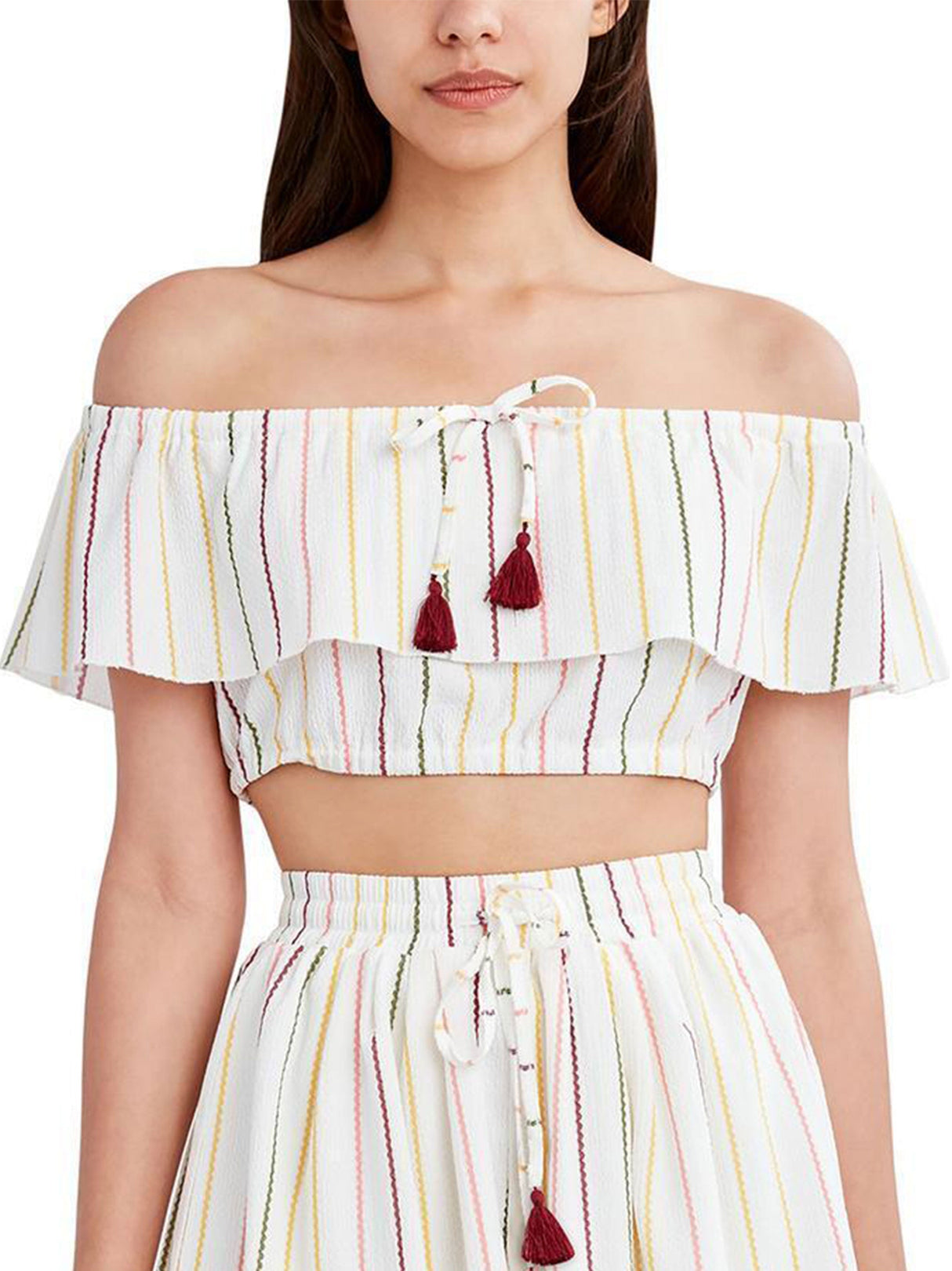 Image for Women's Striped Crop Top,Off White