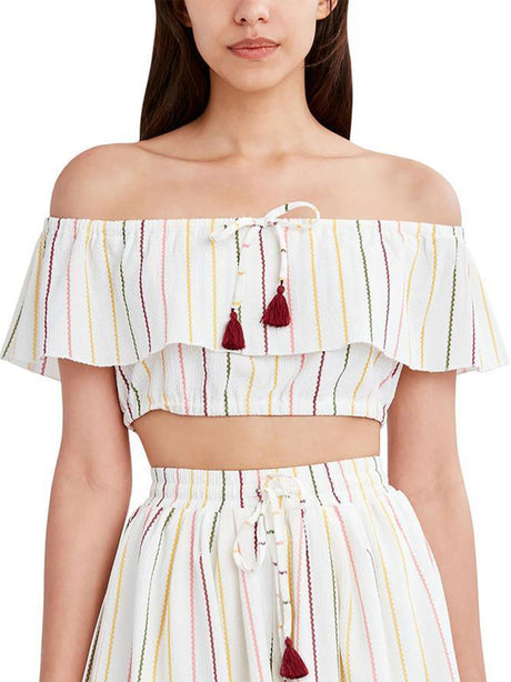 Image for Women's Striped Crop Top,Off White