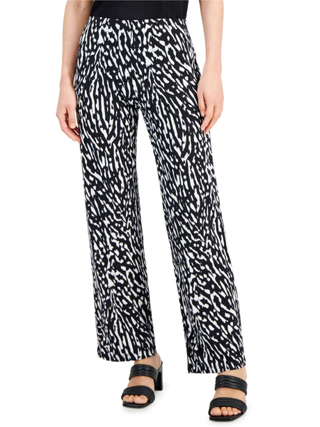 Image for Women's Knit Wide-Leg Patterned Pant,Black/White