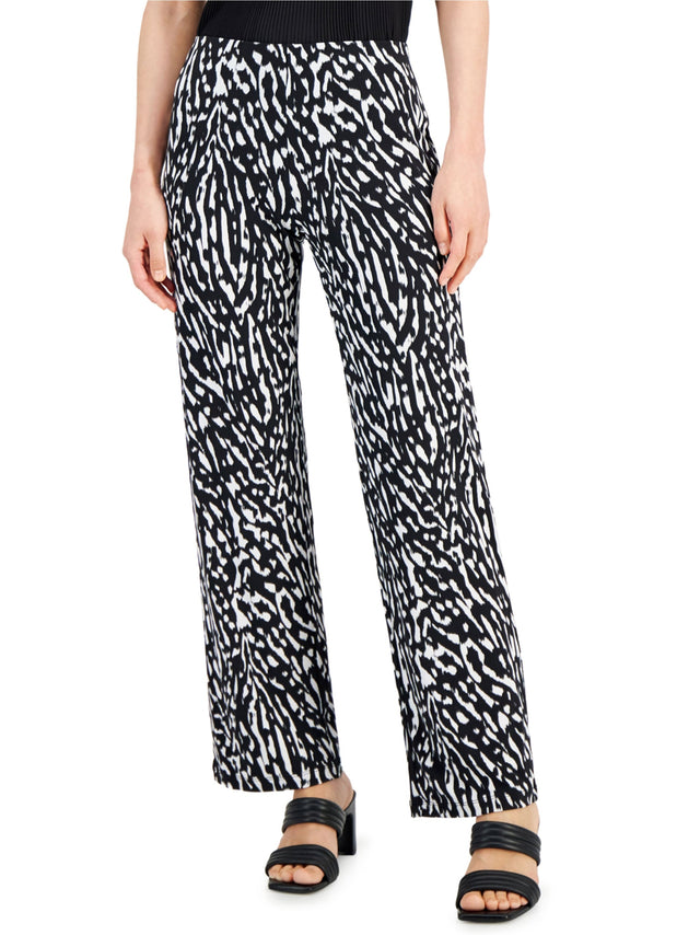 Image for Women's Knit Wide-Leg Patterned Pant,Black/White