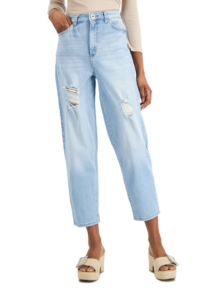 Image for Women's High Rise Ripped Straight Jeans,Light Blue