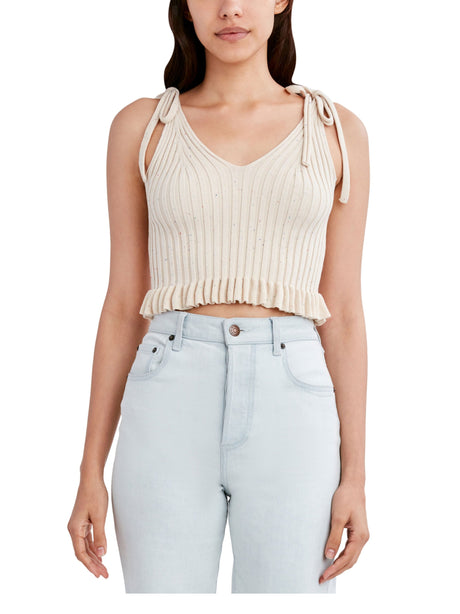 Image for Women's Tie Shoulder Cropped Sweater,Beige