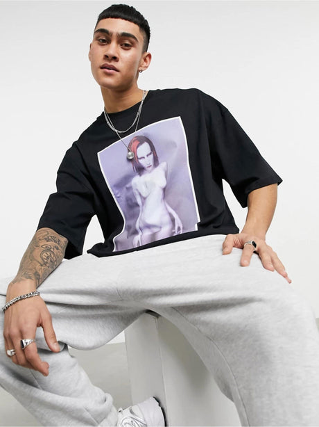 Image for Men's Front And Back Graphic Printed Oversized T-Shirt,Black