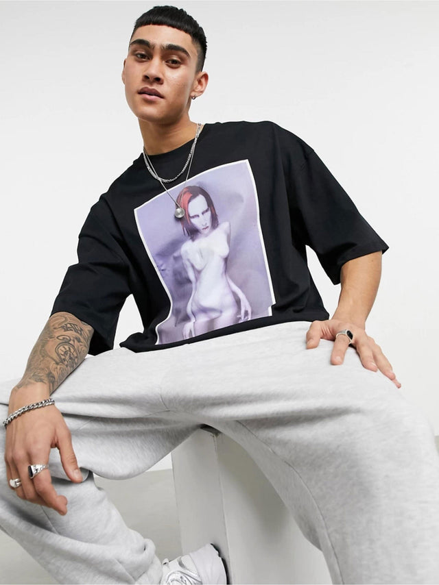 Image for Men's Front And Back Graphic Printed Oversized T-Shirt,Black