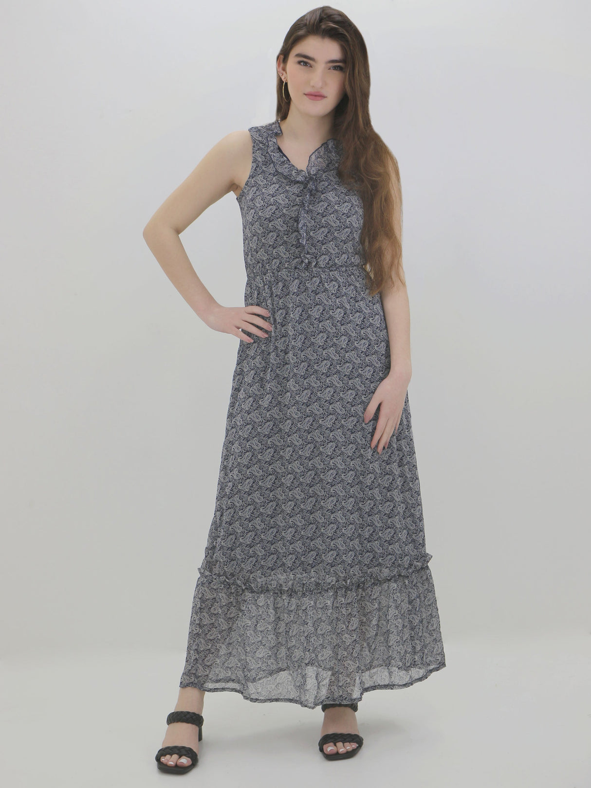 Image for Women's Patterned Long Dress,Navy
