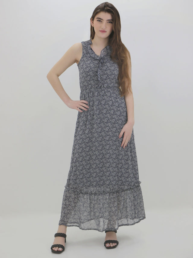 Image for Women's Patterned Long Dress,Navy