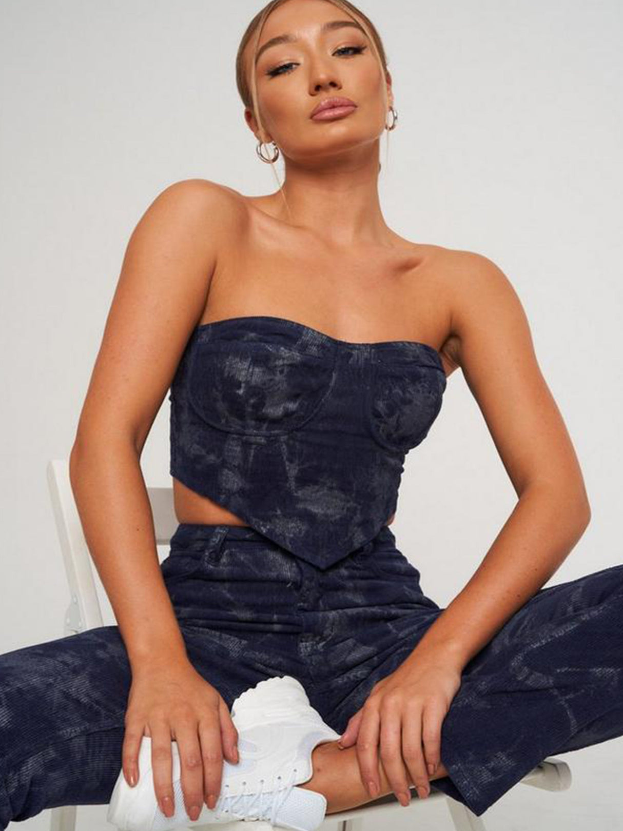 Image for Women's Tie Dye Corset Cord Top,Navy