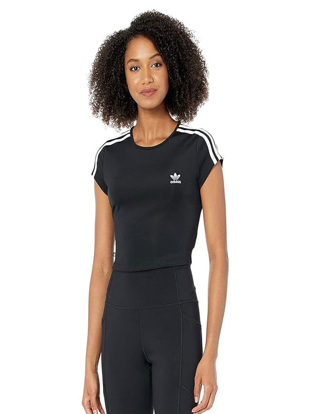 Image for Women's Brand Logo Embroidered 3-Stripes Cropped Tee,Black