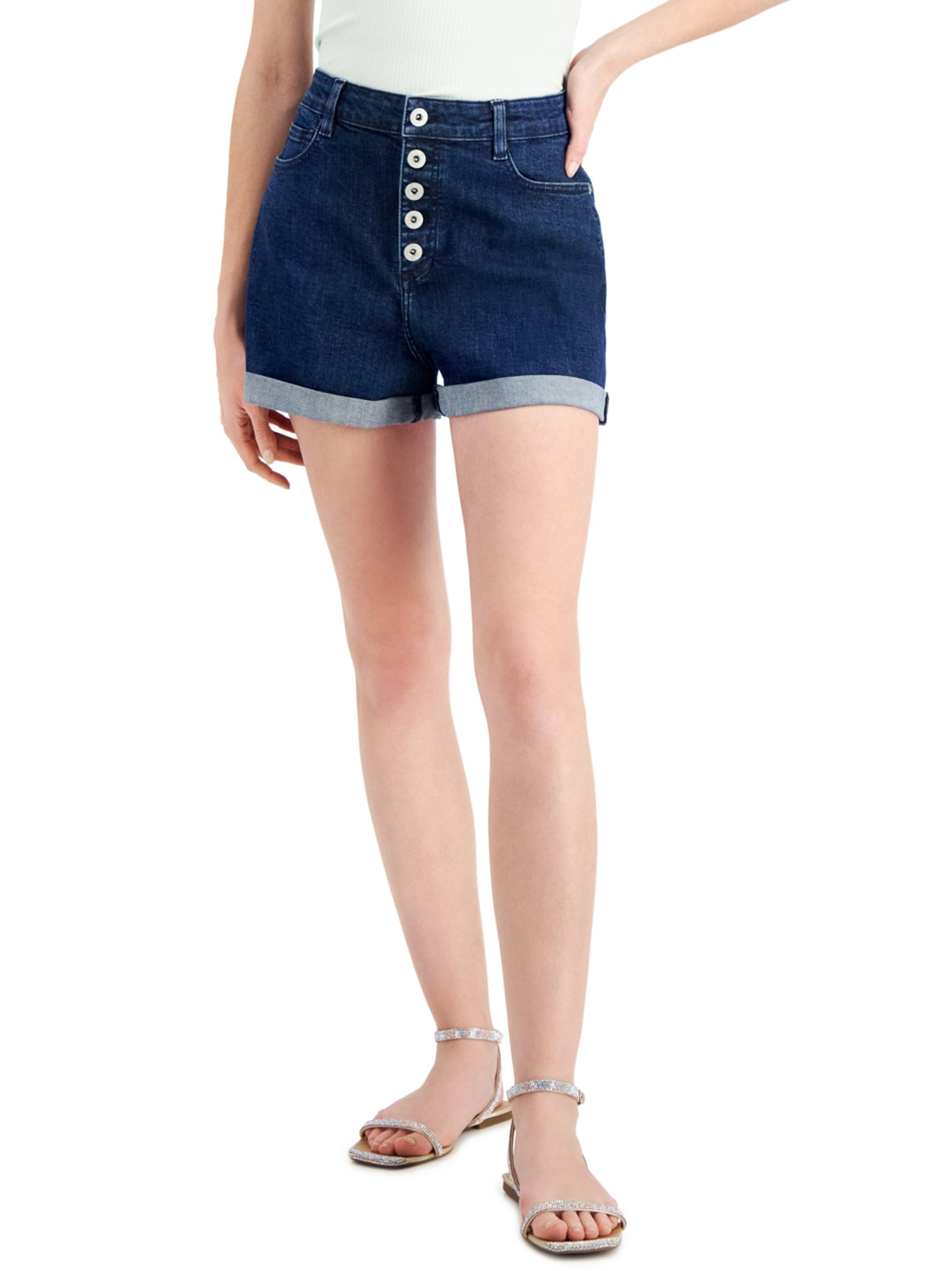 Image for Women's Plain Solid Denim Short,Navy