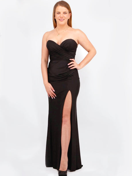 Image for Women's Strapless Satin Dress With Back Cut-Out Detail,Black