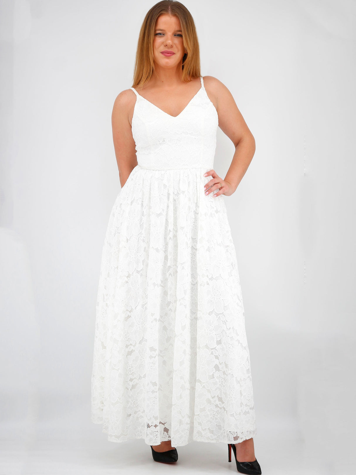 Image for Women's Lace Floral Dress,White