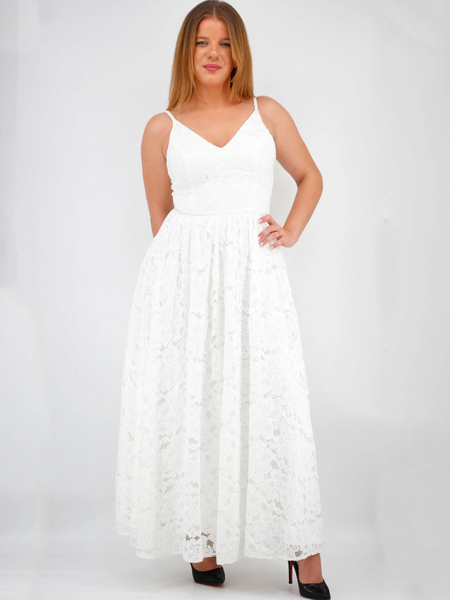 Image for Women's Lace Floral Dress,White