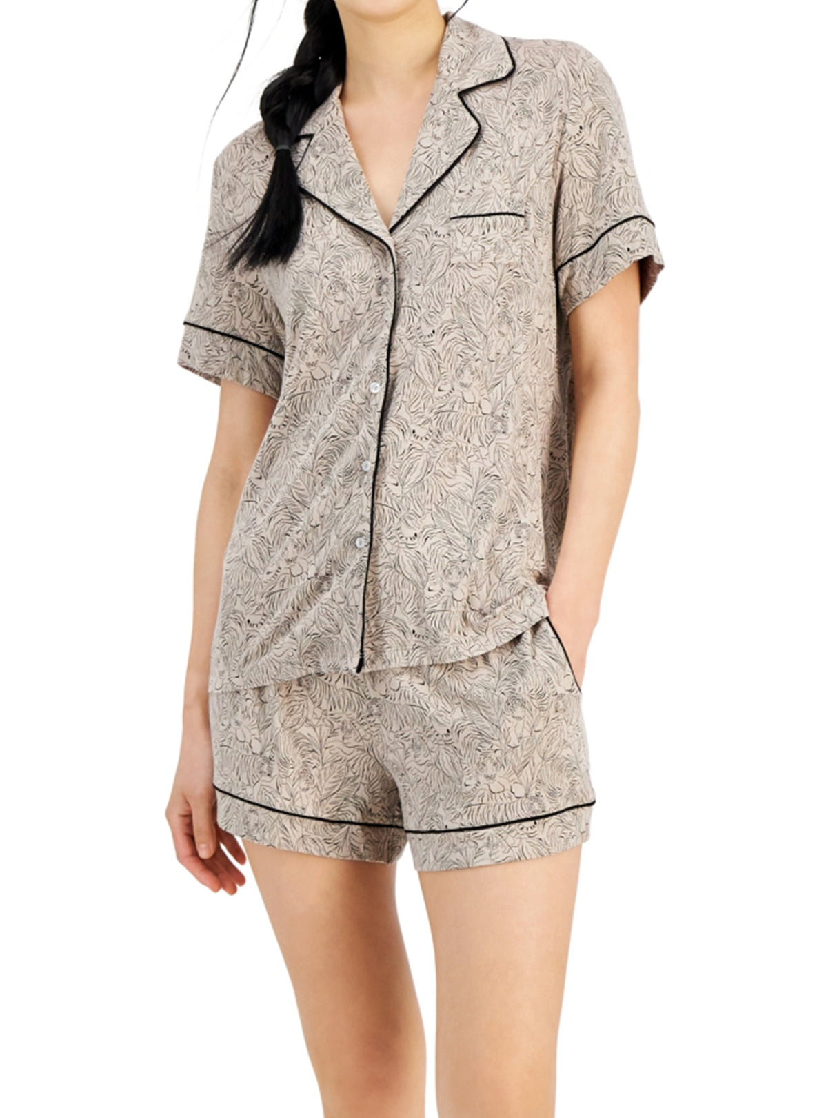 Image for Women's Tiger-Print Sleepwear Set,Beige