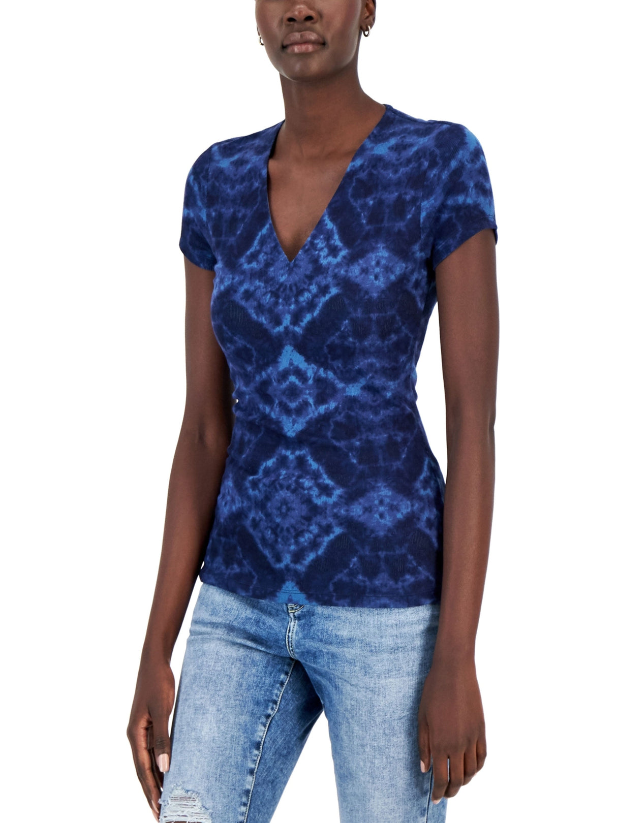 Image for Women's Tie Dye Ribbed T-Shirt,Blue