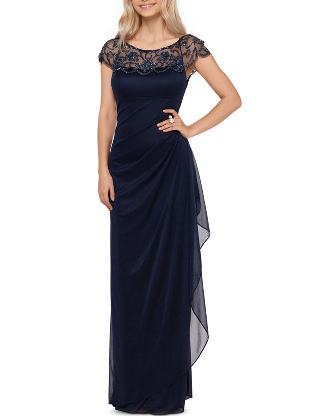 Image for Women's Embellished Long Evening Dress,Navy