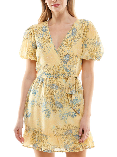 Image for Women's Floral Printed Mini Dress,Yellow