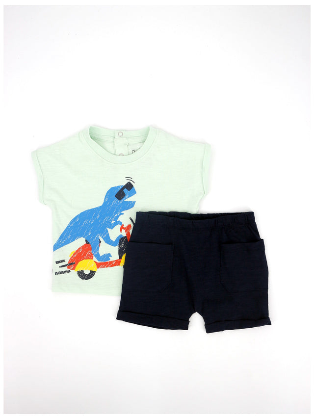 Image for Kids Boy Graphic Printed Top And Short Set,Light Green/Navy