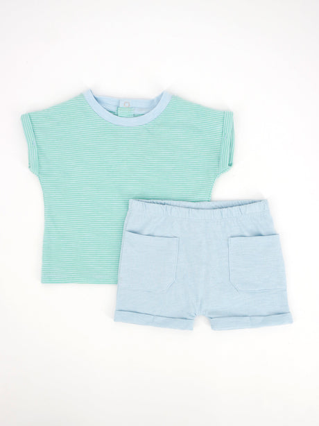 Image for Kids Boy Striped Top and Bottom Sleepwear Set,Blue & Green