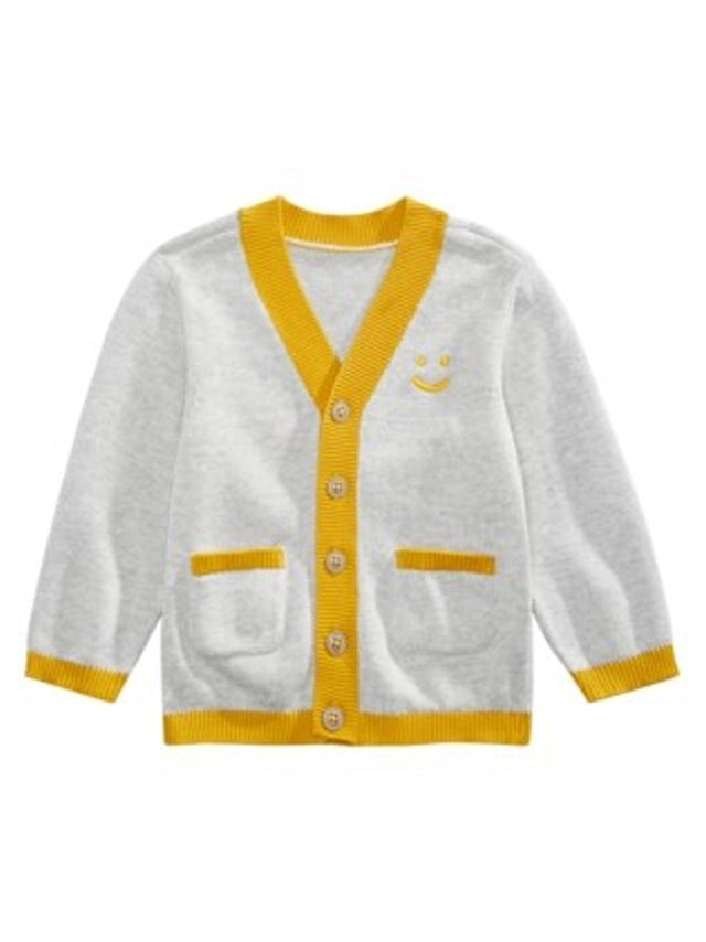 Image for Kids Boy's Graphic Embroidered Cardigan,Grey/Yellow