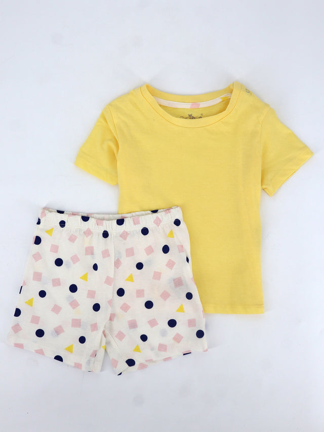 Image for Kids Girl's 2 Pcs Printed Top & Bottom Sleepwear Set,Yellow/White 