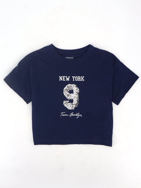 Image for Kids Girl's Sequined T-Shirt,Navy