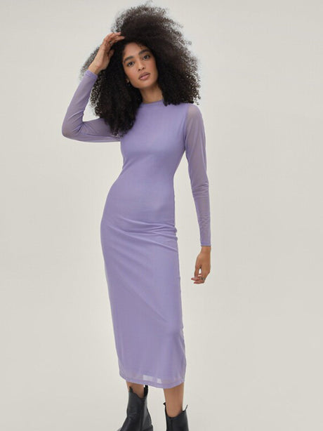 Image for Women's Plain Mesh Dress,Light Purple